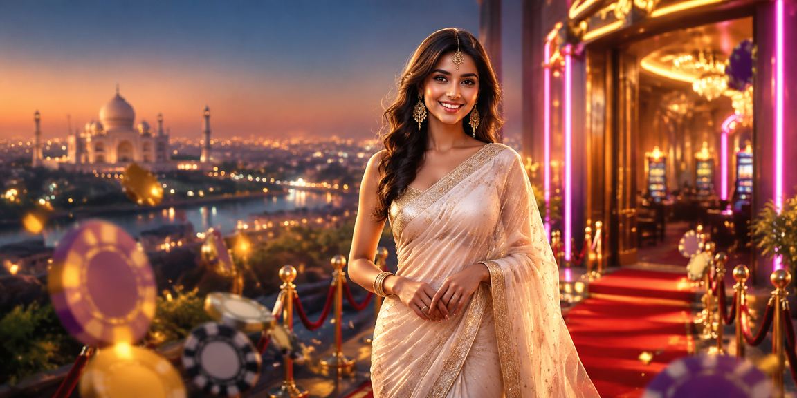 Casino chips and dice in vibrant Indian-themed live casino environment